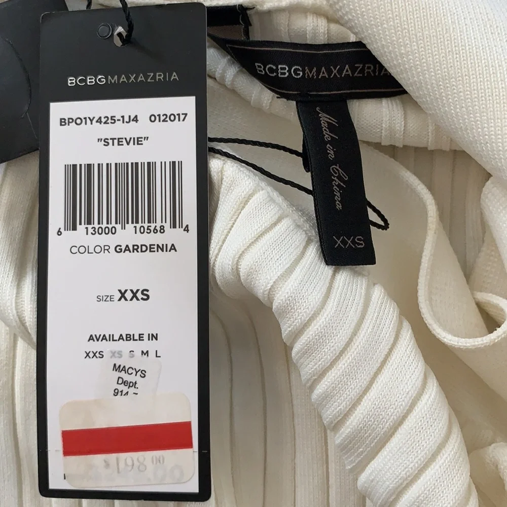 BCBG MaxAzria Gardenia Cream Stevie Ribbed Off The Shoulder Bell Sleeve Sweater - Picture 11 of 13